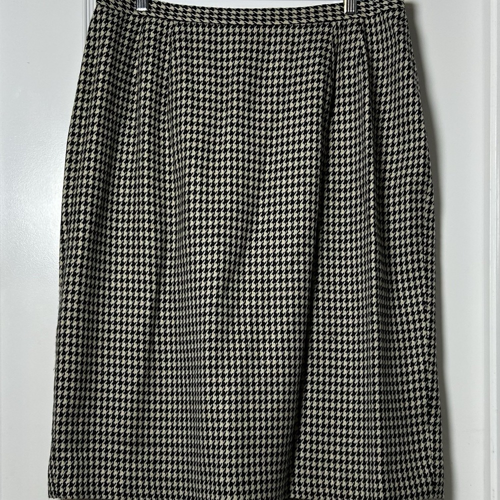 Larry Levine Suits Vintage 90s Houndstooth Pencil Midi Skirt Dark Academia Style
